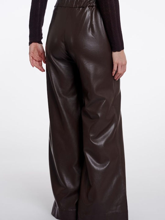 Damen Hochgeschnittene Lederhose Dunkelbraun
