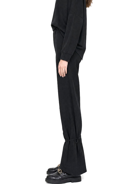 Damen Hochgeschnittenes Stoffhose mit Gummiband in Gerader Bein Stil Schwarz