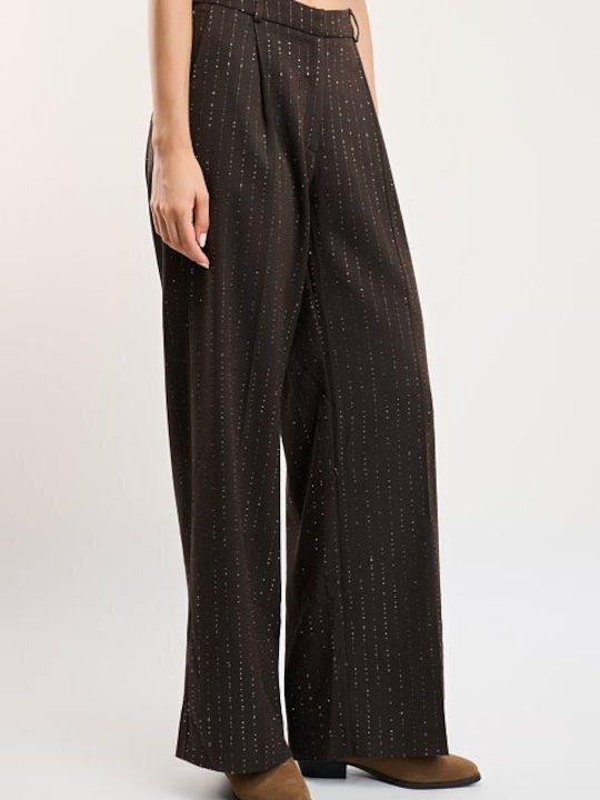 Damen Hochbund Pantaloons mit Gummiband Passform Gestreift Braune