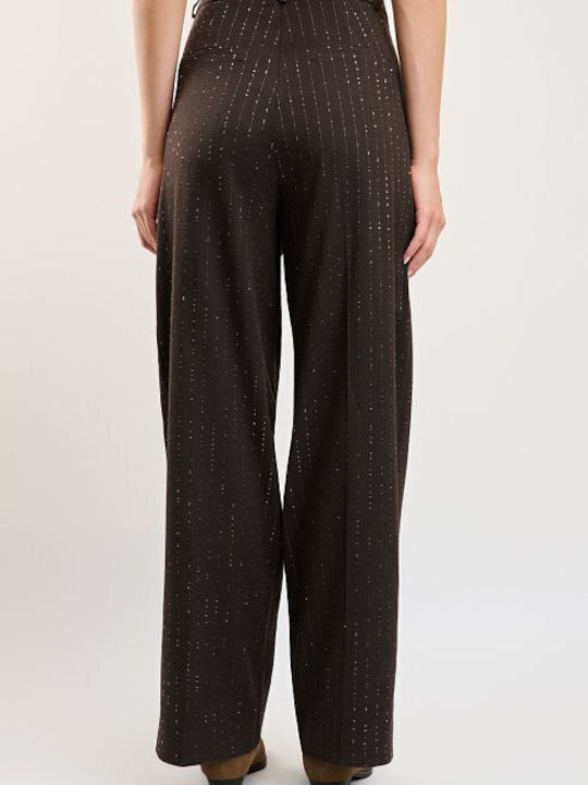 Damen Hochbund Pantaloons mit Gummiband Passform Gestreift Braune