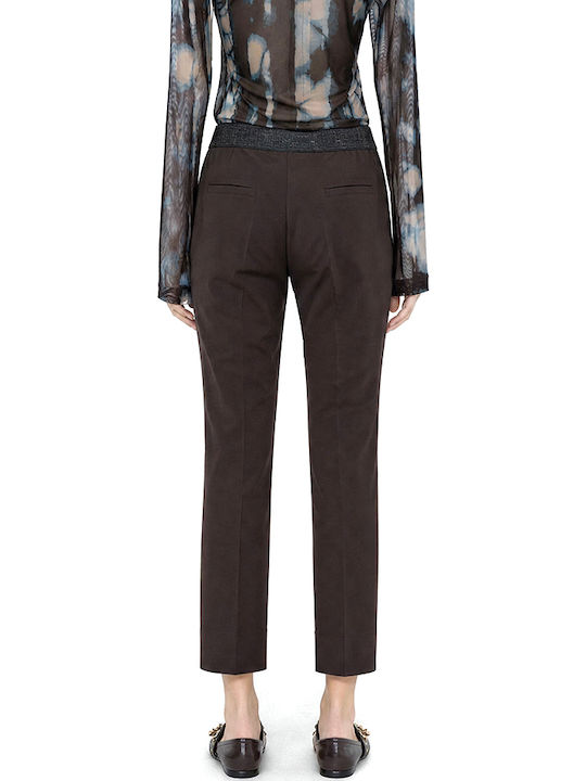 MY T Women's Fabric Capri Trousers with Elastic in Slim Fit Brown