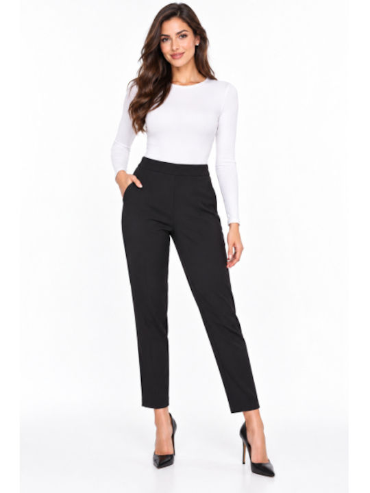 Women's Fabric Trousers in Regular Fit Black WB-41559-27TR-Black