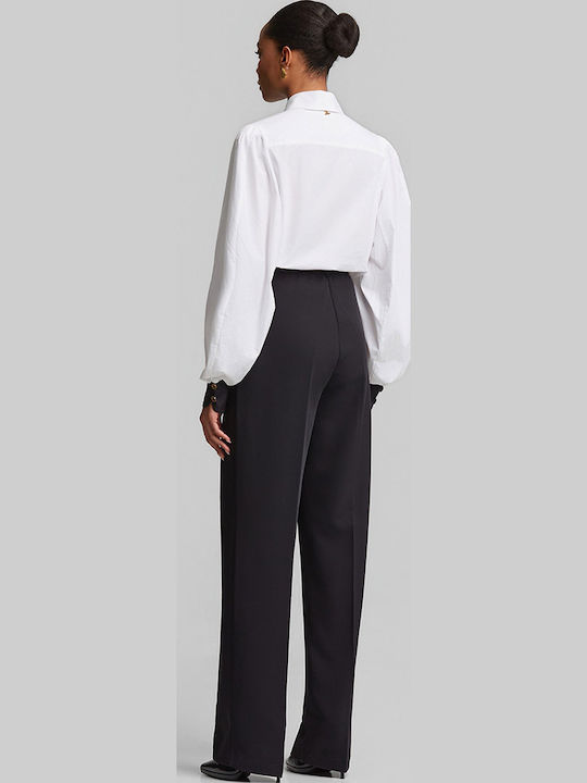 Women's High Rise Crepe Trousers in Loose Fit Black