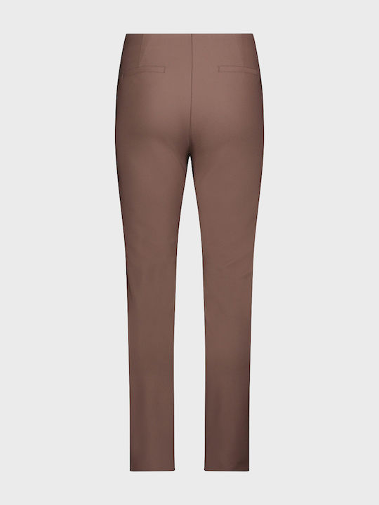 Pantaloni Chino Dama cu Talie Înaltă și Croială Slim Maro