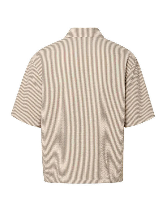 Short Sleeve Striped Shirt Brownmocca/White