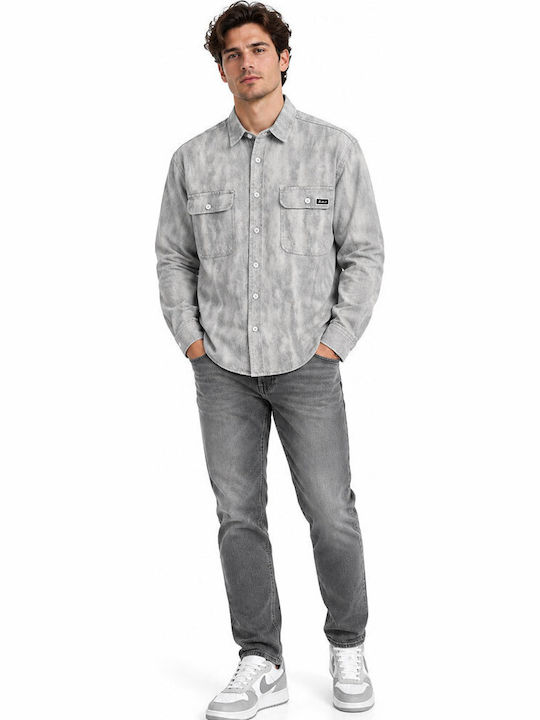Langärmelig Denim Overshirt in Normale Passform Grau