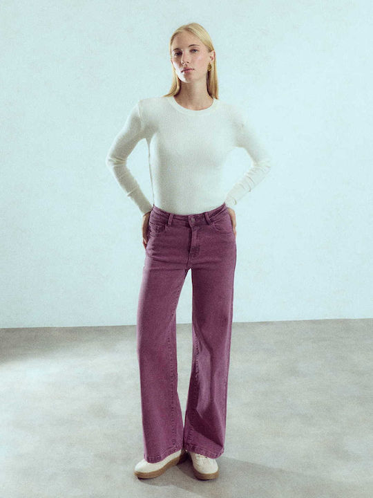 Celestino Blugi Damă Din Bumbac Wide Leg Lejer Fit Violet