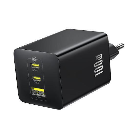 Baseus Φορτιστής Χωρίς Καλώδιο με Θύρα USB-A και 2 Θύρες USB-C 100W Μαύρος (Enerfill FE22)