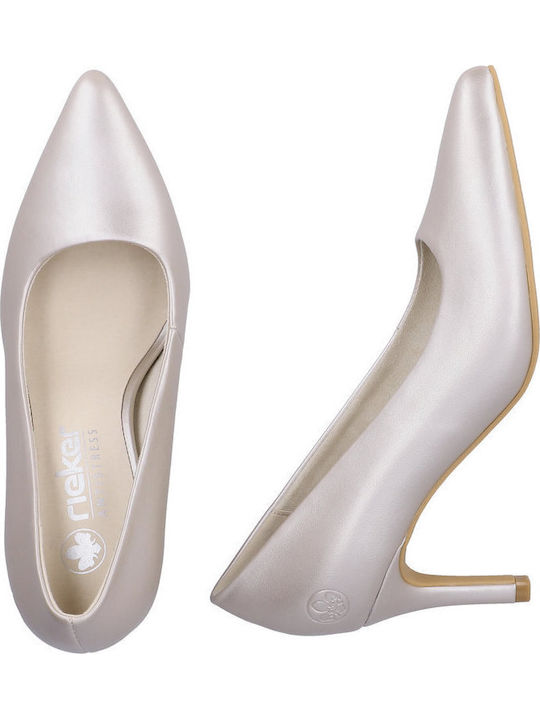 Leder Pumps Mit Mittelhohem Gold Absatz