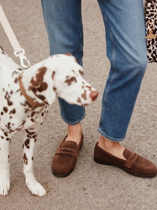 Suede Γυναικεία Loafers σε Καφέ Χρώμα