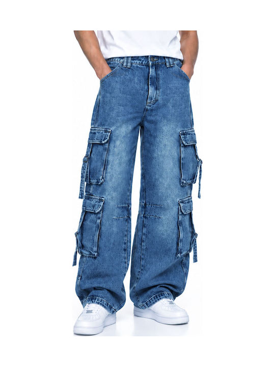 Herren Jeanshosen Cargo-Hose Entspannt Passform Blau
