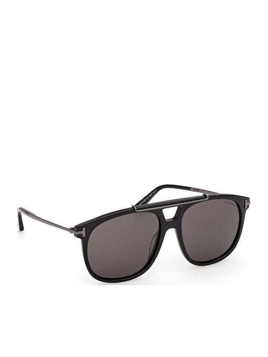Tom Ford Men's Sunglasses with Black Frame and Grey Lens