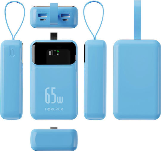 Forever Vibe-TB65 Baterie Externă 20000mAh 65W Cu 2 Porturi USB-A Și 2 Porturi USB-C Power Delivery / Quick Charge Albastru Deschis