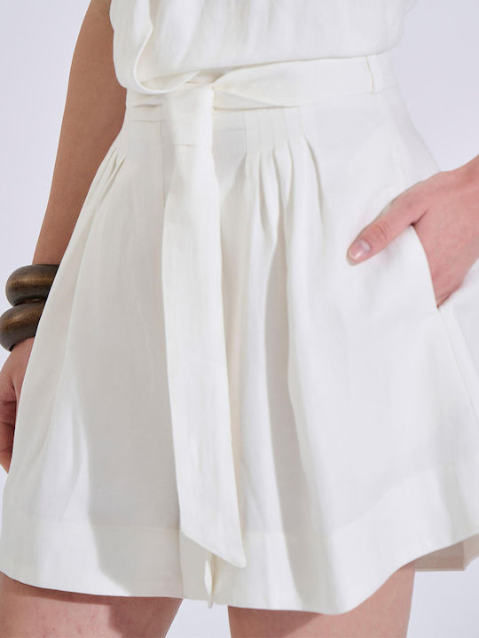 Women's Linen Shorts Ecru 10-280555-0-Ecru
