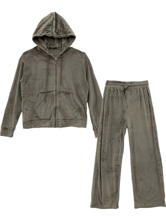 Samt Damen Jogginghosen Khaki