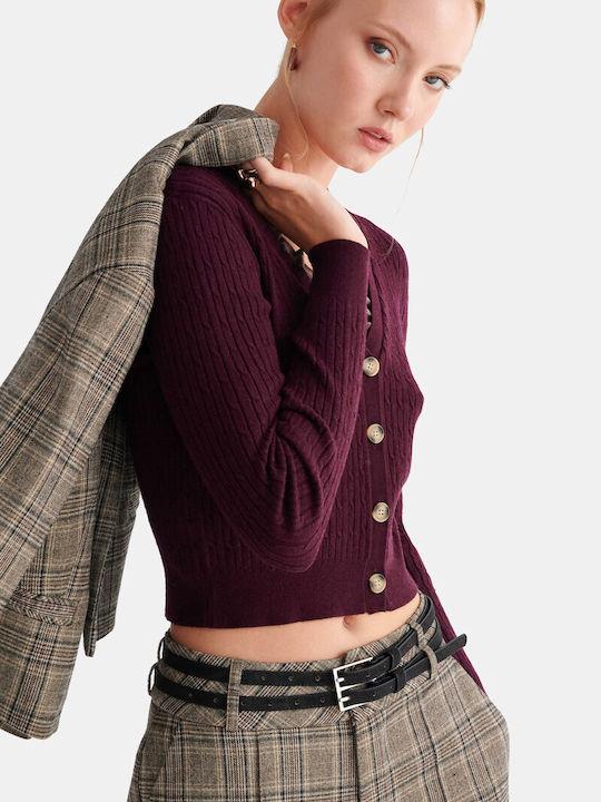 Short Women's Knitted Cardigan with Buttons Red