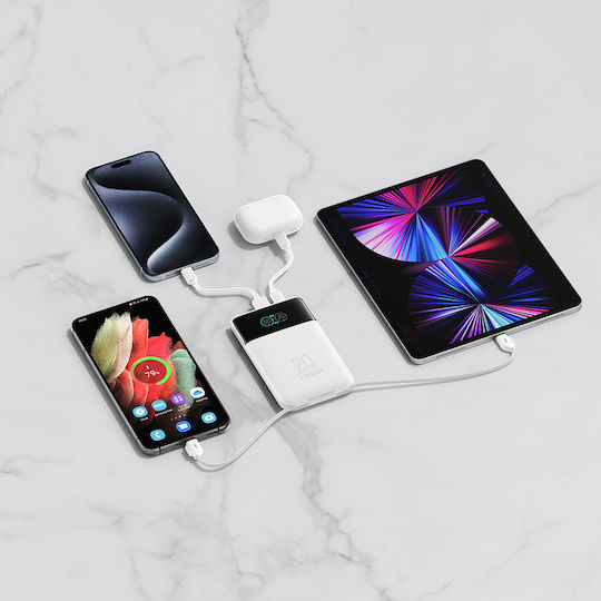 Veger Fuerza 10 Външна батерия 10000mAh 20W с USB-A порт и 2 USB-C порта Power Delivery / Quick Charge Бяла