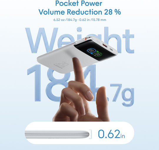 Veger Fuerza 10 Външна батерия 10000mAh 20W с USB-A порт и 2 USB-C порта Power Delivery / Quick Charge Бяла