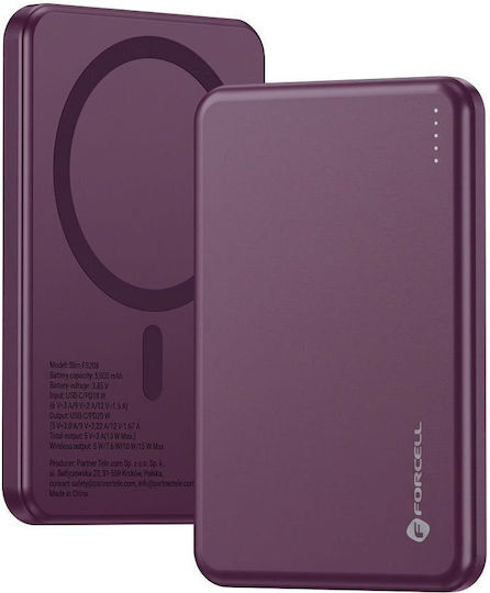Forcell F5K9 MagSafe Power Bank 5000mAh 15W mit USB-C Ausgangsanschlüsse Power Delivery / Schnellladung Kirsche