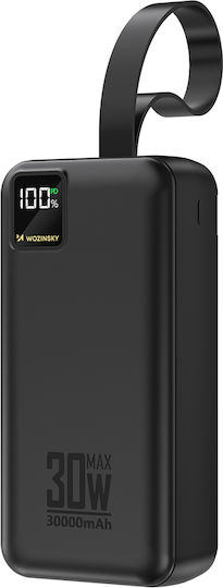 Wozinsky W8-W Външна батерия 30000mAh 30W с 2 USB-A изходни порта и USB-C изходен порт Черен
