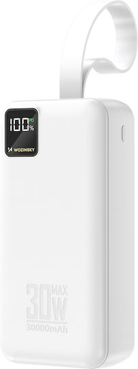 Wozinsky W8-W Power Bank 30000mAh 30W mit 2 USB-A Ausgangsanschlüsse und USB-C Ausgangsanschlüsse Weiß