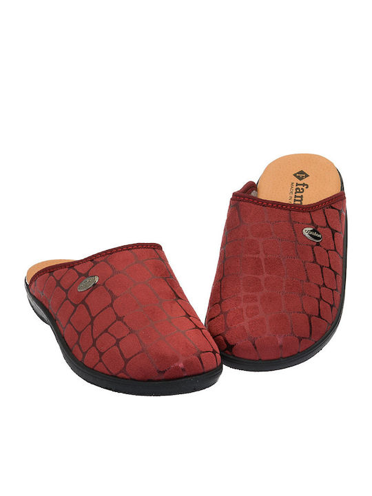 Papuci de damă de iarnă din piele Burgundy