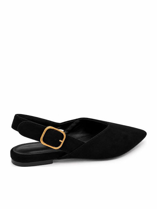 Suede Women's Ballerina Shoes with Strap Buckle Black