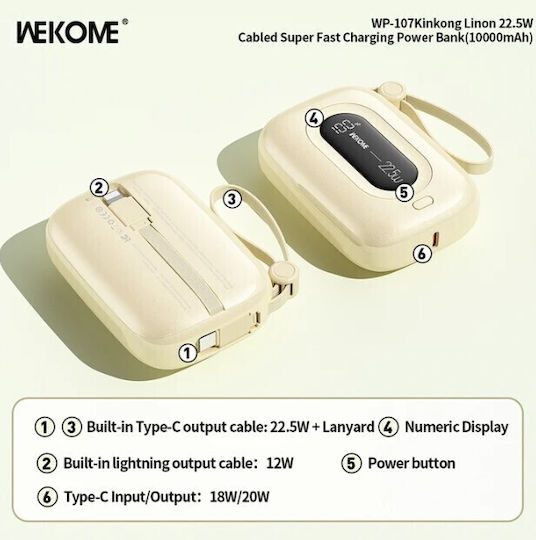 WK WP-107 Power Bank 10000mAh 22,5W Ladeleistung Beiges