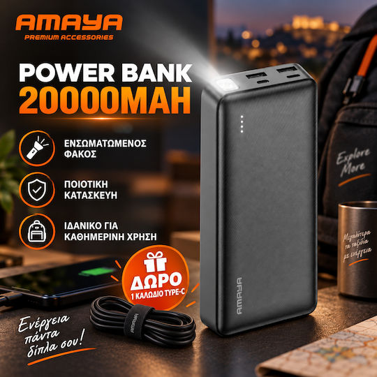 Amaya Apb-p228l Power Bank 20000mAh Φακό 10W 2 Θύρες Usb-a Usb-c