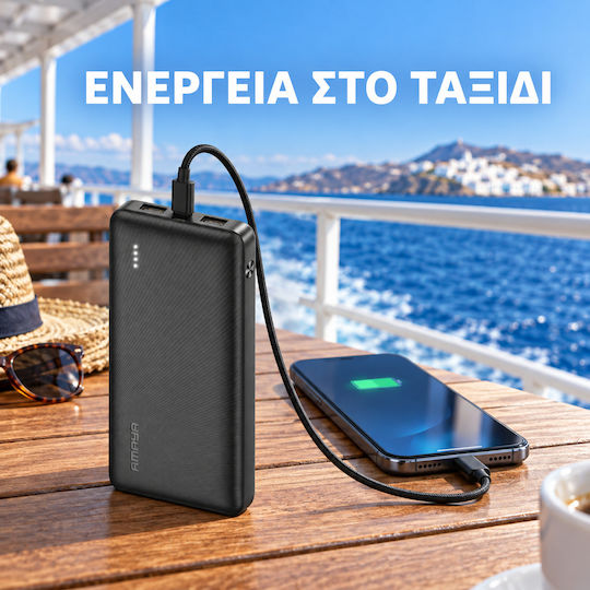 Amaya Apb-p128 Power Bank 10000mAh 2 Usb-a Anschlüsse Usb-c & Micro-usb Led-Anzeige Schwarze