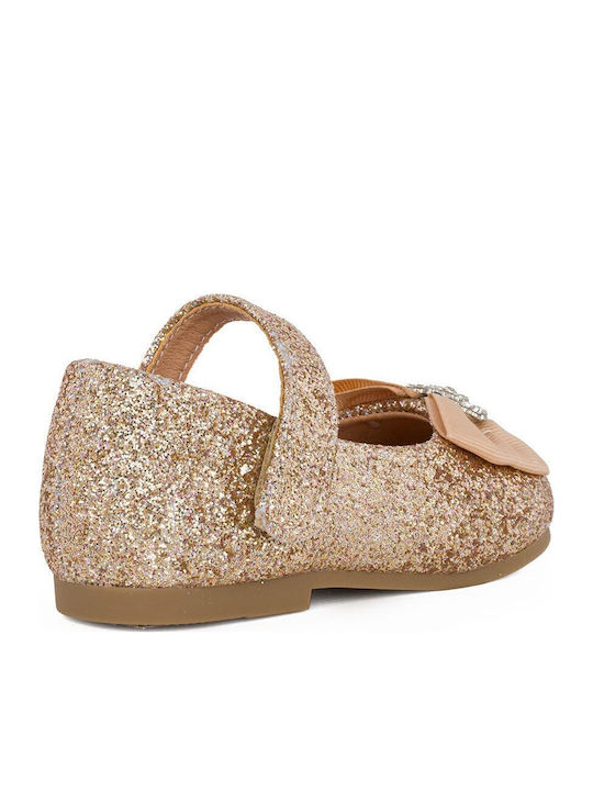 Kids Ballerinas with Hoop & Loop Closure Gold