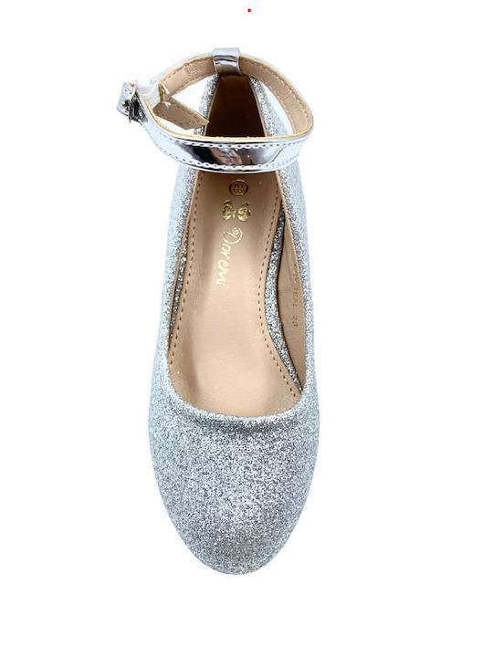 Kids Ballerinas With Hoop & Loop Closure Silver