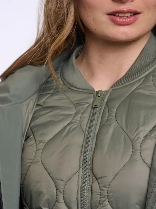 Long Women's Puffer Jacket for Winter Green