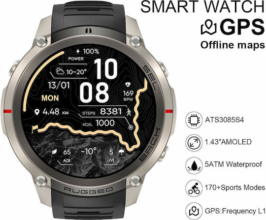 Smartwatch Microwear Dm59 Gold Silicone