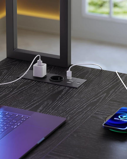 Γωνιακό Γραφείο Υπολογιστή με LED & USB θύρες 140x100x150εκ. Μαύρο