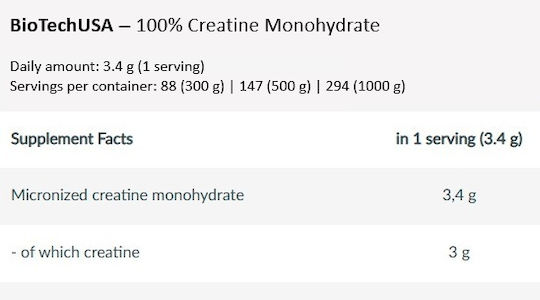 Biotech USA 100% Creatine Monohydrate Micronized Unflavoured 1000gr