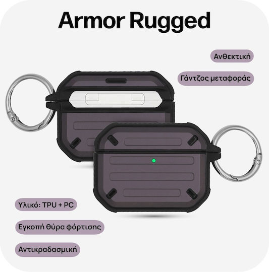 Sonique Armor Rugged Silicone / Plastic Case With Hook in Purple Colour for Apple AirPods Pro 2