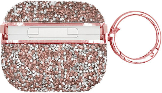 Sonique Diamond Spark Plastic Case With Hook In Rose Gold Colour For Apple AirPods 4