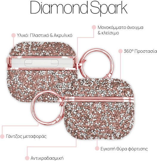 Sonique Diamond Spark Plastic Case With Hook In Rose Gold Colour For Apple AirPods 4
