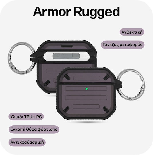 Sonique Armor Rugged Silicone Plastic Case With Hook In Purple Colour For Apple AirPods 3