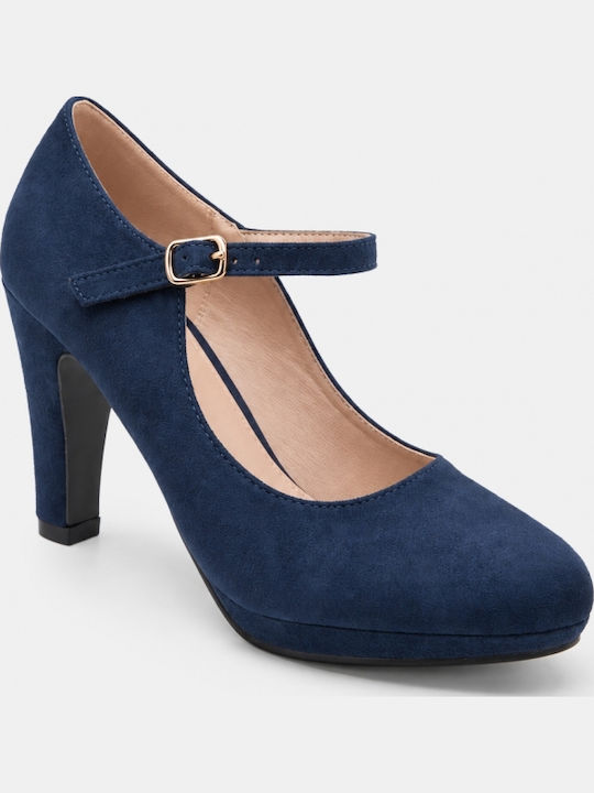 Pumps Mit Plateau Mit Riemchen Marineblau