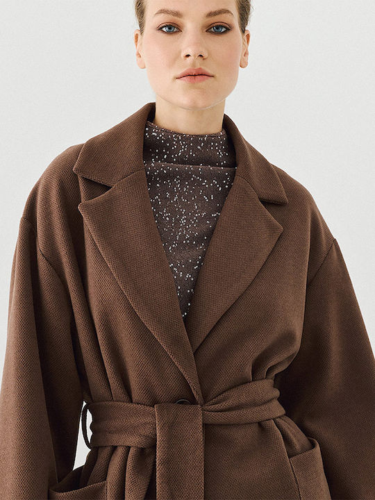 Women's Coat Coffe with Belt