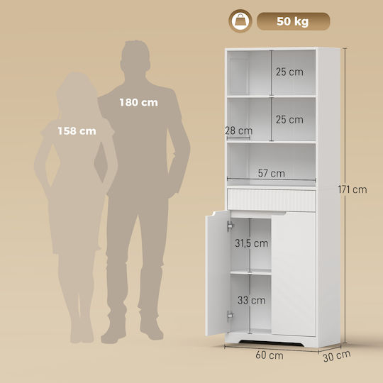 HomCom Dulap de baie 60x30x171cm Alb