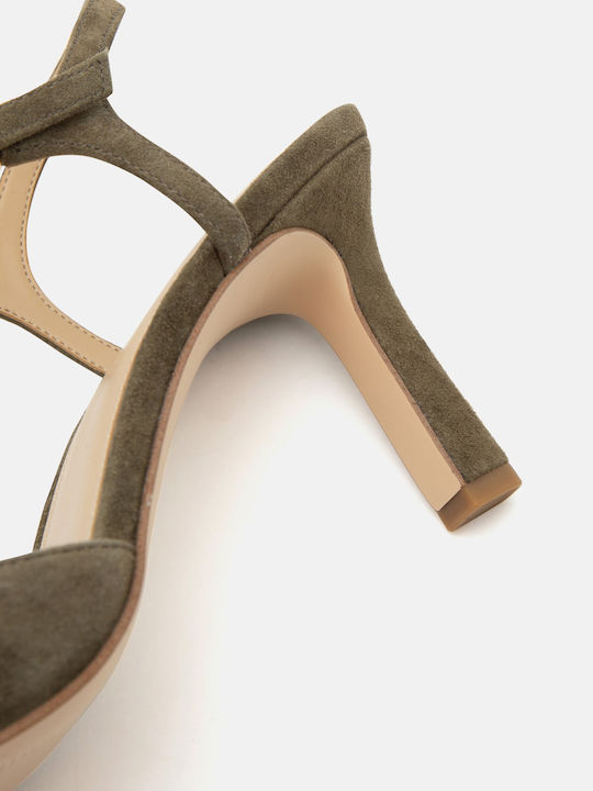 Wildleder Pumps mit Riemen Khaki