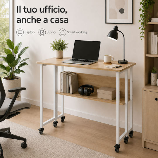 Wooden Desk White with Metal Legs 80x58x79.5cm