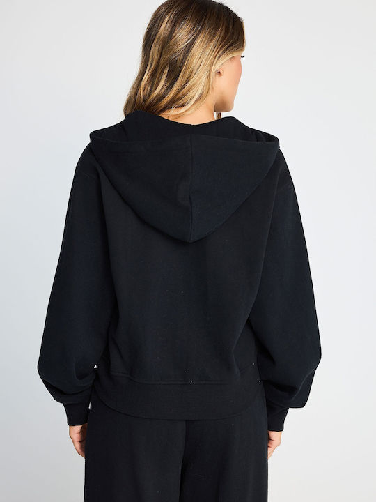 Women's Hooded Sweatshirt Cardigan Black