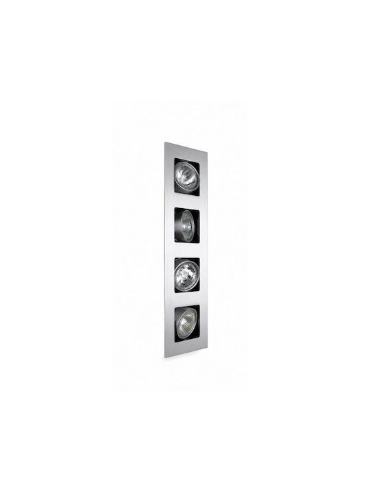 Elvhx Paralelogram Metalic Spot Încorporat cu Soclu GU10 Argintiu 35.9x10cm. 1buc