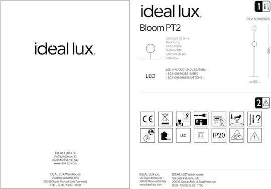 Ideal Lux LED Stehlampe Höhe 169,5 cm mit Warmweißem Licht
