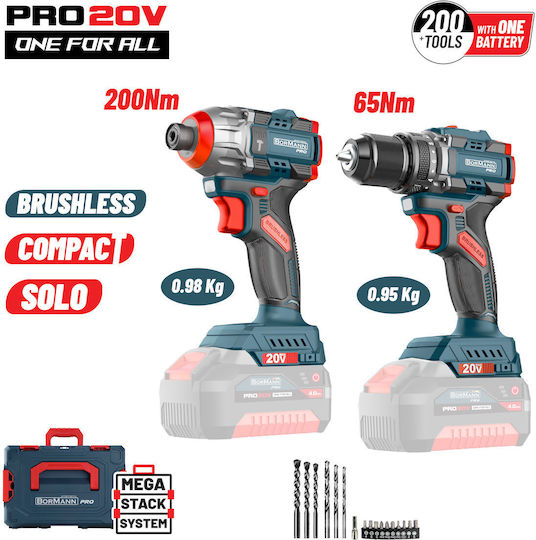 Bormann BBP5303X44Τ2CA Набор Ъглово Колело И Багер Безчетков 20V С 2 Батерии И Калъф