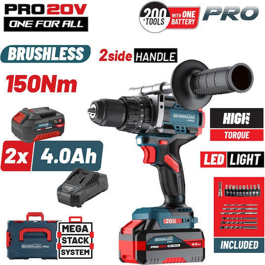 Bormann Pro 085072 Schlagbohrschrauber Batteriebetrieb Brushless 20V 2x4Ah